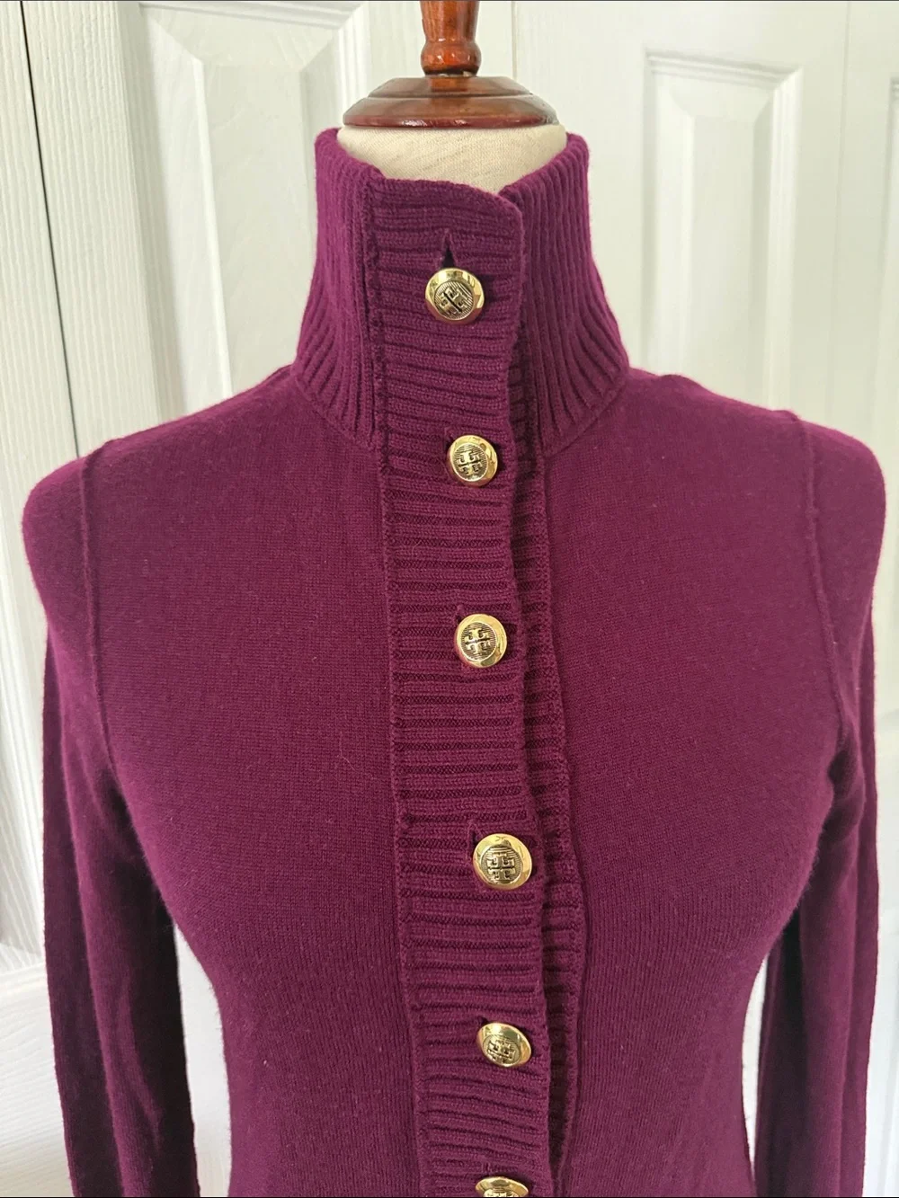 Tory Burch Audra Mock Neck Wool Cashmere Sweater Berry Sz XS